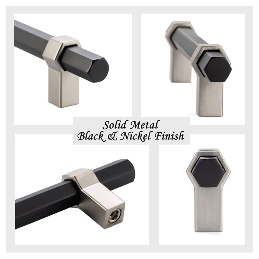 ASKANO Black Hexagon Bar & Nickel Foot Kitchen Cabinet Handle- 10 ct - Picture 3 of 7